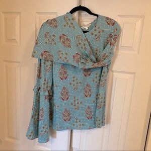 DownEast Medium blue/brown women’s bell sleeve blouse